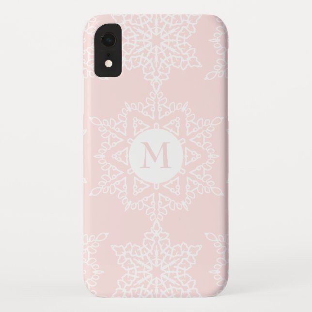 Blush Pink Snowflakes Christmas Holiday Monogram Case-Mate iPhone Case (Back)