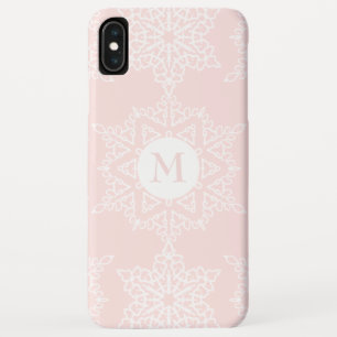 Blush Pink Snowflakes Christmas Holiday Monogram iPhone XS Max Case
