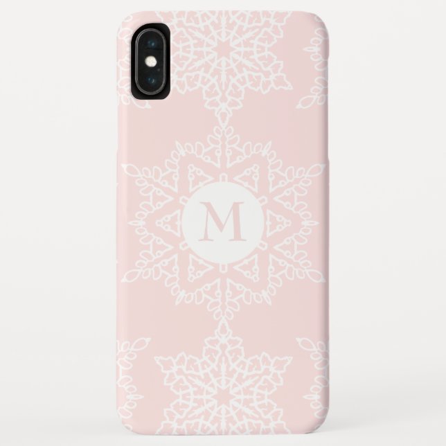 Blush Pink Snowflakes Christmas Holiday Monogram Case-Mate iPhone Case (Back)