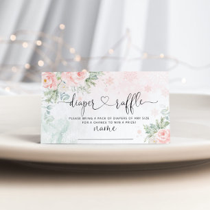 Blush pink snowflakes diaper raffle enclosure card