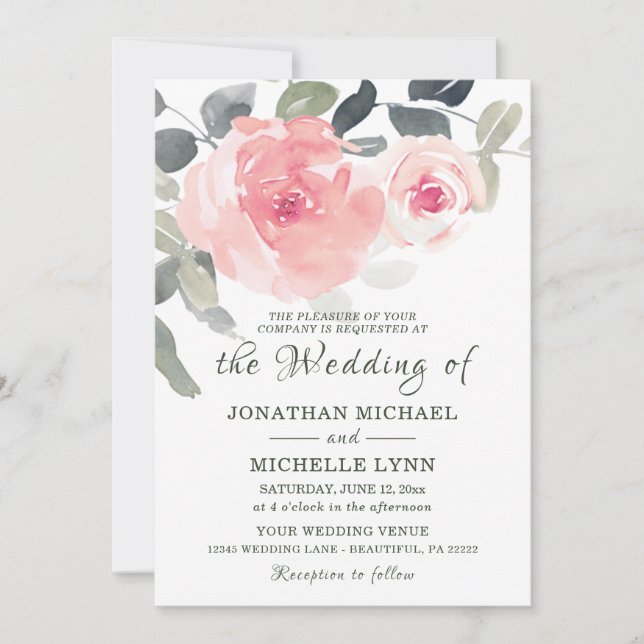 Blush Pink Soft Greenery Floral Christian Wedding Invitation (Front)