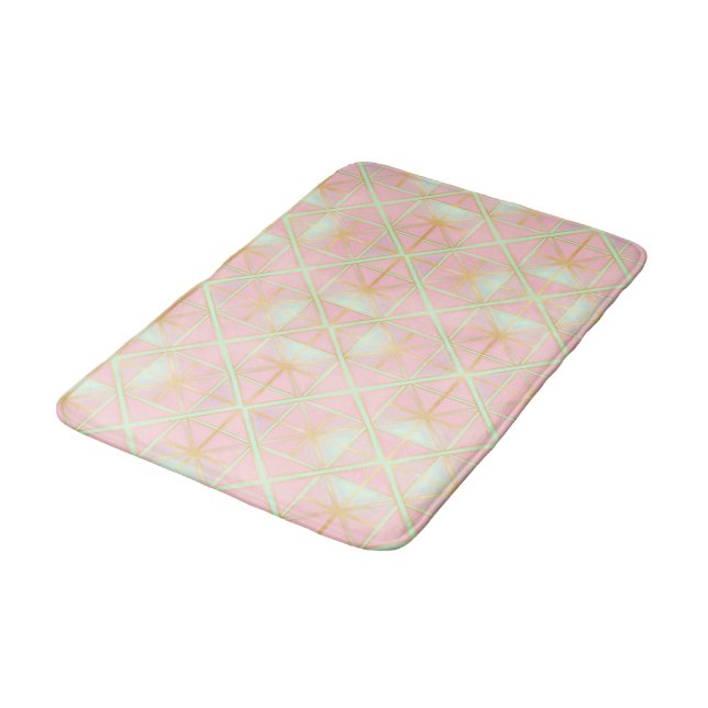 Blush Pink Soft Mint Gold Luxury Trendy Collection Bath Mat (Angled)