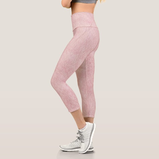 Blush Pink Solid Textured Colour Capri Leggings (Left)