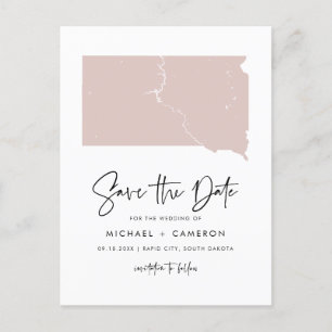 Blush Pink South Dakota Map Script Save the Date Announcement Postcard