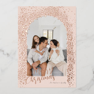 Blush Pink Sparkle Arch Photo Foil Holiday Card