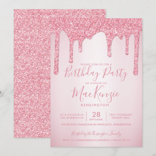 Blush Pink Sparkle Glitter Drips Any Year Birthday Invitation