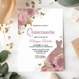 Blush Pink Sparkle Gown Quinceanera Party Invitation