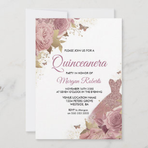 Blush Pink Sparkle Gown Quinceanera Party Invitation