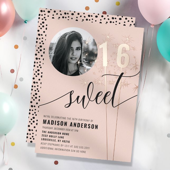 Blush Pink Sparkler Sweet 16 Birthday Photo (Creator Uploaded)