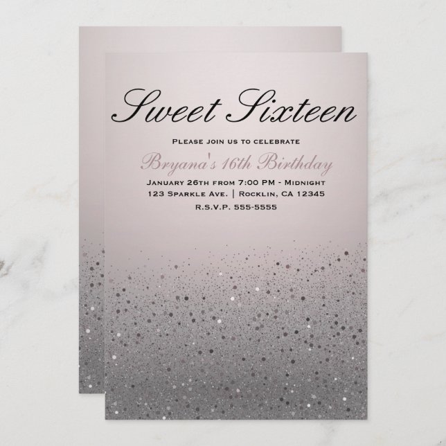 Blush Pink Sparkly Glitter Sweet 16 Birthday Party Invitation (Front/Back)