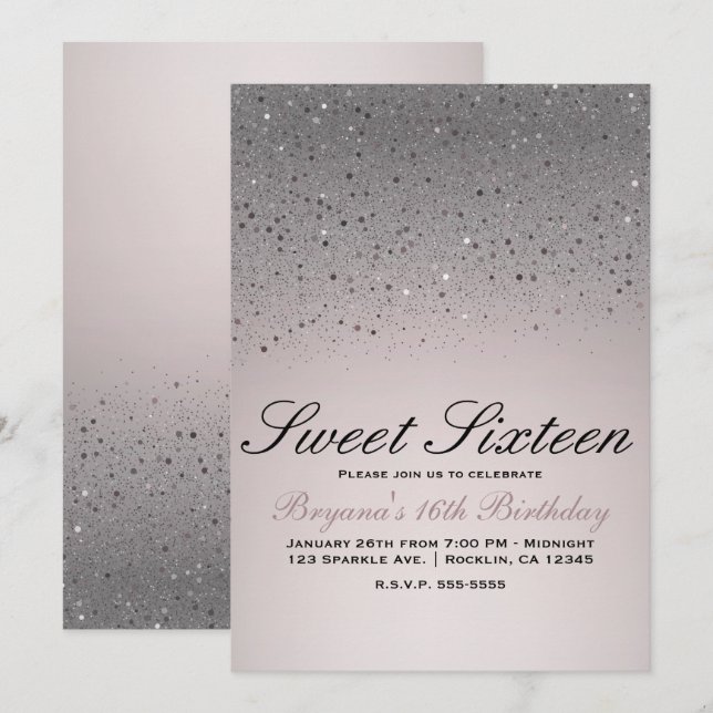 Blush Pink Sparkly Glitter Sweet 16 Birthday Party Invitation (Front/Back)