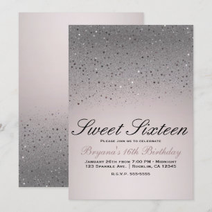 Blush Pink Sparkly Glitter Sweet 16 Birthday Party Invitation