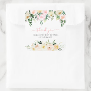 Blush Pink Spring Floral   Baby Shower Favour Square Sticker