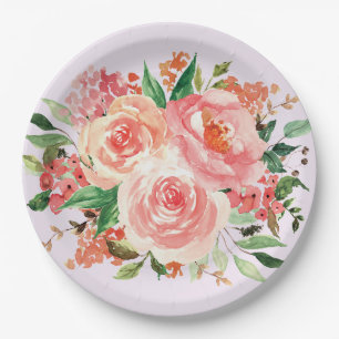 Blush Pink Spring Floral Bouquet Paper Plate