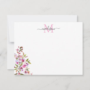 Blush Pink Spring Floral Cherry Blossoms Monogram Card