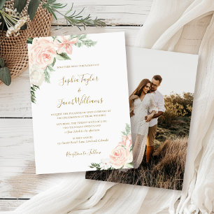 Blush Pink Spring Floral Photo Wedding Invitation
