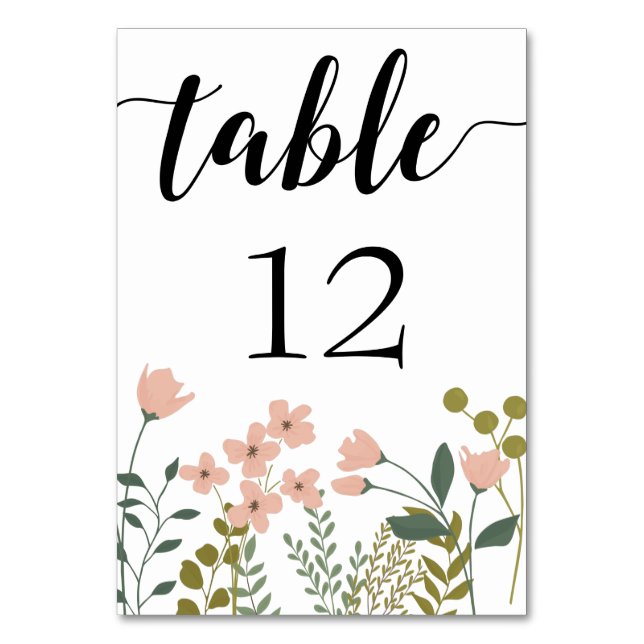 Blush Pink Spring Floral Wedding Table Number (Front)