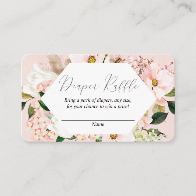 Blush pink spring florals girl diaper raffle cards (Front)