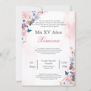Blush Pink Spring Flower Quinceañera invitation 