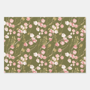 Blush pink spring summer garden pattern  wrapping paper sheet