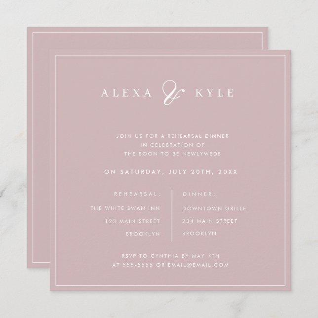 Blush Pink Square Rehearsal Dinner Invitation (Front/Back)
