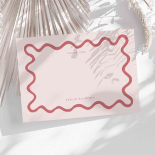 Blush Pink Squiggly Wavy Line Thank You Card