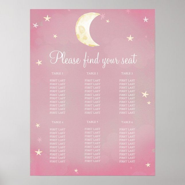 Blush Pink Star Moon Sky Baby Shower Seating Chart (Front)