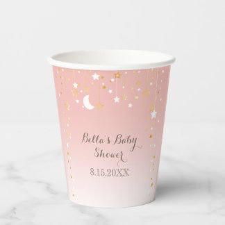 Blush Pink Stars Moon Baby Shower Paper Cups