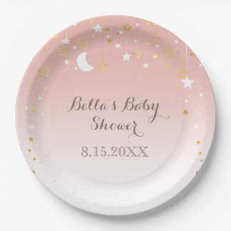 Blush Pink Stars Moon Baby Shower Paper Plate
