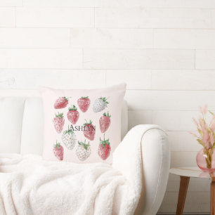 Blush Pink Strawberries and Cherries Cushion