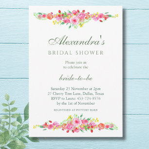 Blush Pink Strawberries and Peony Bridal Shower Invitation