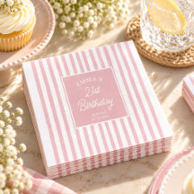 Blush Pink Stripe 21st Birthday Coastal Chic