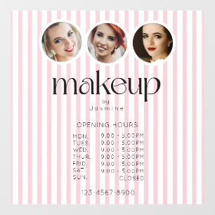 Blush Pink Stripe 3 Photo MUA Opening Hours Window Cling