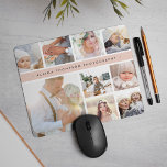 Blush Pink Stripe Photo Collage Mouse Mat<br><div class="desc">Chic photo collage mousepad displays nine favorite photos in a square format,  with your family name,  business name or choice of personalization displayed on a thin band of pastel blush pink.</div>