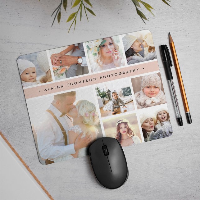 Blush Pink Stripe Photo Collage Mouse Mat (Creator Uploaded)