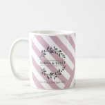 Blush Pink Striped Botanical Wreath Mug<br><div class="desc">Blush Pink Striped Botanical Wreath Mug - His & Her Designs Celebrate love and togetherness with these oh so elegant! Blush Pink Striped Botanical Wreath Mugs, crafted for couples who appreciate beauty and elegance. Designed with soft blush diagonal stripes (#d9b8c4) and refined charcoal grey text (#4a4a4a), these mugs bring charm...</div>