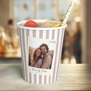Blush Pink Striped Fun Retro Engagement Photo Paper Cups