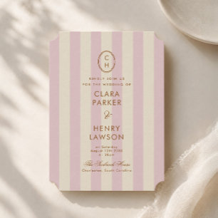 Blush Pink Striped Monogram Die-Cut Invitation