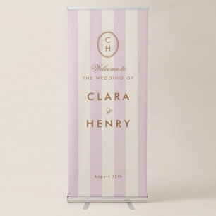 Blush Pink Striped Monogram Welcome Banner