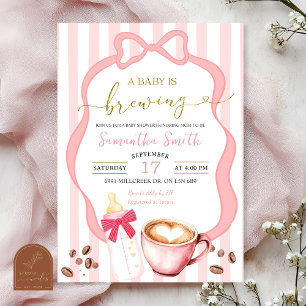 Blush Pink Stripes baby is brewing baby Shower Invitation