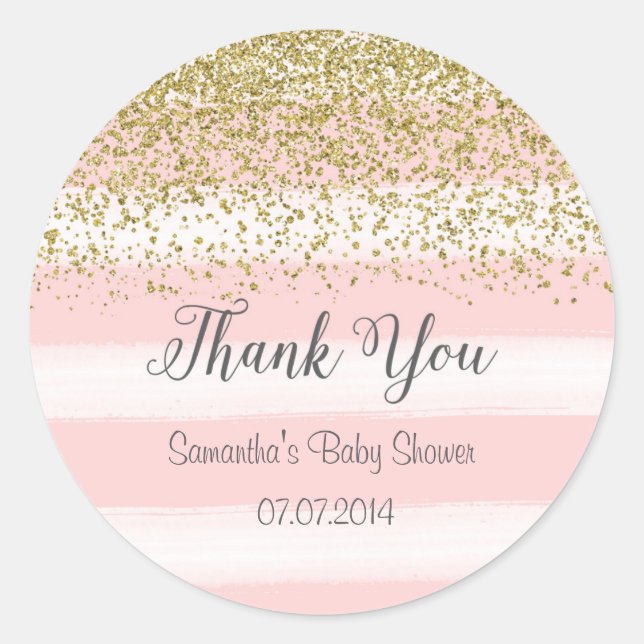 Blush Pink Stripes Baby Shower Sticker (Front)