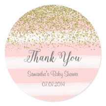 Blush Pink Stripes Baby Shower Sticker