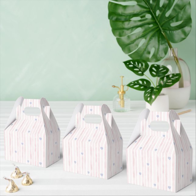 Blush Pink Stripes Blue Hearts Favour Box (Multiple)