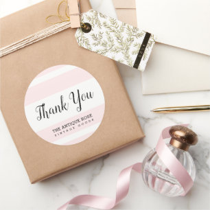 Blush Pink Stripes Business "Thank You" Sticker