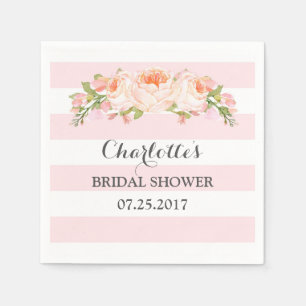 Blush Pink Stripes Floral Bridal Shower Napkin