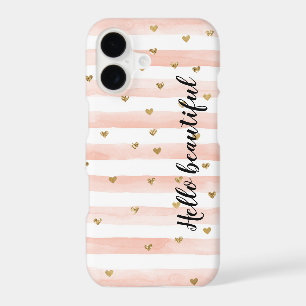 Blush Pink Stripes Gold Hearts