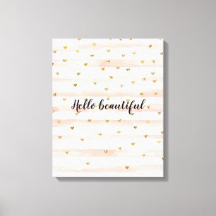 Blush Pink Stripes Gold Hearts Canvas Print