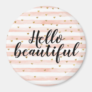 Blush Pink Stripes Gold Hearts Magnet