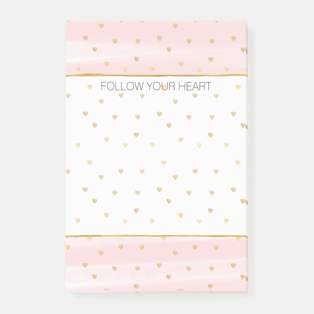 Blush Pink Stripes Gold Hearts Post-it Notes (Front)