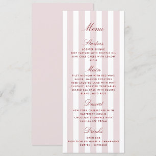 Blush Pink Stripes Modern Wedding Menu Card